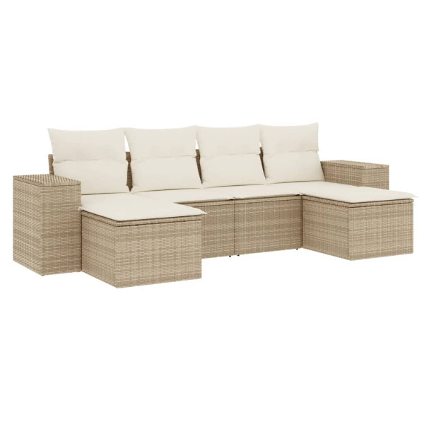 6 pcs conjunto de sofás p/ jardim com almofadões vime PE bege M 2