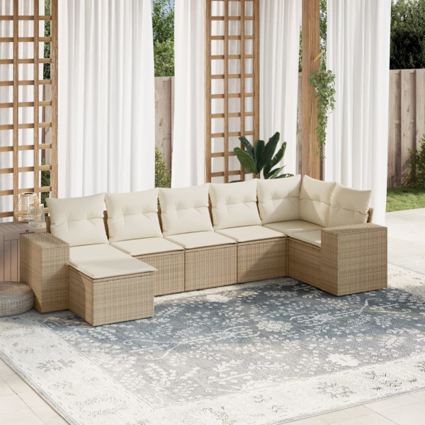 7 pcs conjunto de sofás p/ jardim com almofadões vime PE bege D