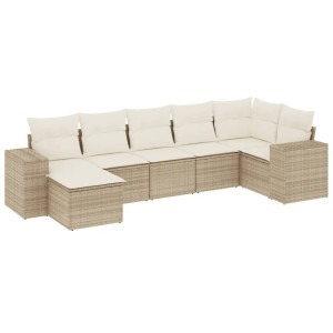 7 pcs conjunto de sofás p/ jardim com almofadões vime PE bege H
