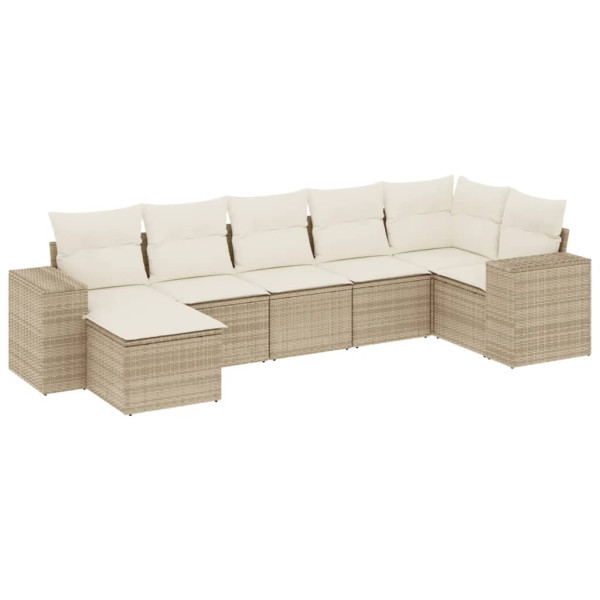 7 pcs conjunto de sofás p/ jardim com almofadões vime PE bege M 2