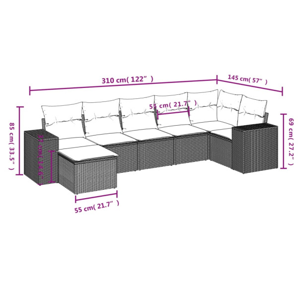 Set sofás de jardín 7 piezas y cojines ratán sintético beige M 3