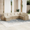 8 pcs conjunto de sofás p/ jardim com almofadões vime PE bege 1