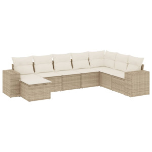 8 pcs conjunto de sofás p/ jardim com almofadões vime PE bege H
