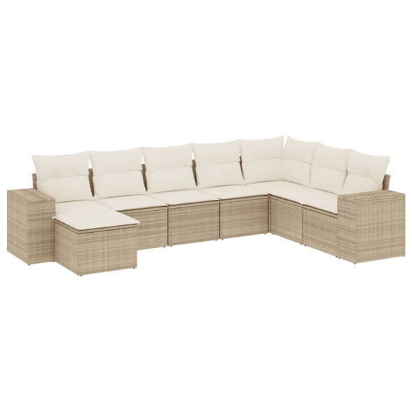 8 pcs conjunto de sofás p/ jardim com almofadões vime PE bege M 2