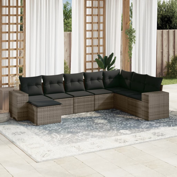 Set de sofás de jardín 8 pzas y cojines ratán sintético gris D