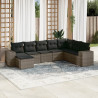 8 pcs conjunto sofás de jardim c/ almofadões vime PE cinzento 1
