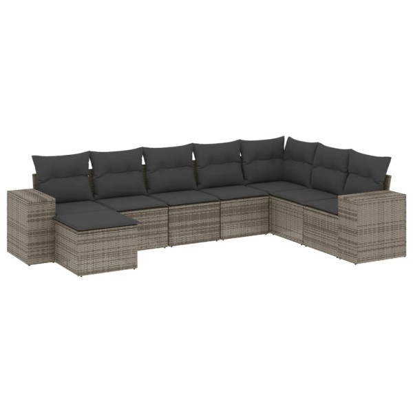 8 pcs conjunto sofás de jardim c/ almofadões vime PE cinzento M 2