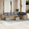 Set de sofás de jardín 9 pzas con cojines ratán sintético beige 1