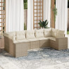 7 pcs conjunto de sofás p/ jardim com almofadões vime PE bege 1