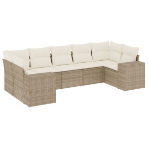 7 pcs conjunto de sofás p/ jardim com almofadões vime PE bege H