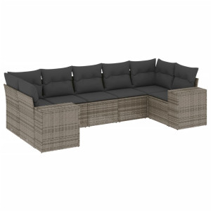 7 pcs conjunto sofás p/ jardim c/ almofadões vime PE cinzento H