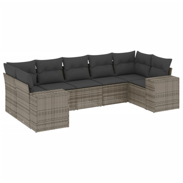 7 pcs conjunto sofás p/ jardim c/ almofadões vime PE cinzento M 2