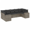 7 pcs conjunto sofás p/ jardim c/ almofadões vime PE cinzento 2