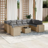 10 pcs conjunto de sofás p/ jardim com almofadões vime PE bege 1