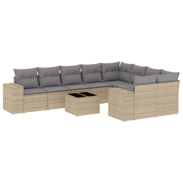 10 pcs conjunto de sofás p/ jardim com almofadões vime PE bege M 2