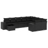 10 pcs conjunto sofás de jardim c/ almofadões vime PE preto 2