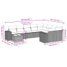 10 pcs conjunto sofás de jardim c/ almofadões vime PE preto 3