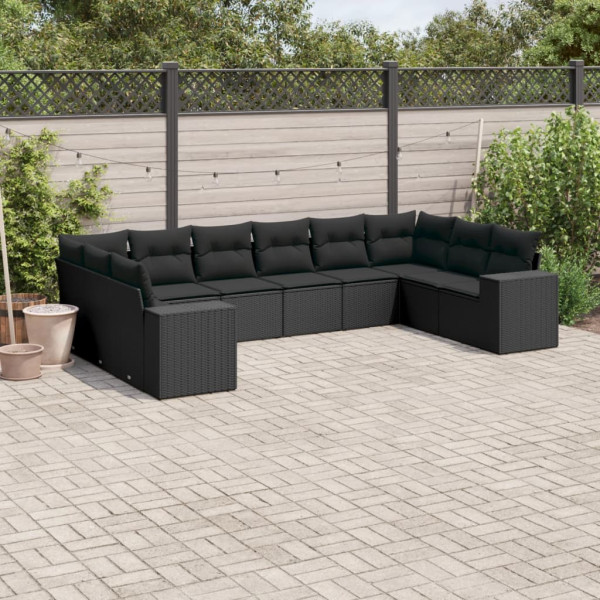 Set de sofás de jardín 10 pzas cojines ratán sintético negro D