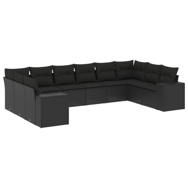 Set de sofás de jardín 10 pzas cojines ratán sintético negro M 2