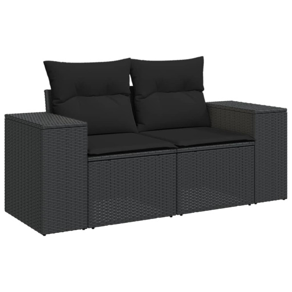 10 pcs conjunto sofás de jardim c/ almofadões vime PE preto M 5