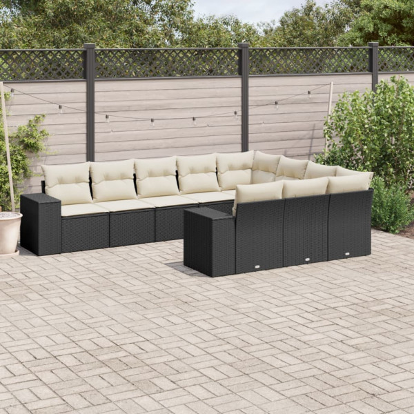 Set de sofás de jardín 10 pzas cojines ratán sintético negro D