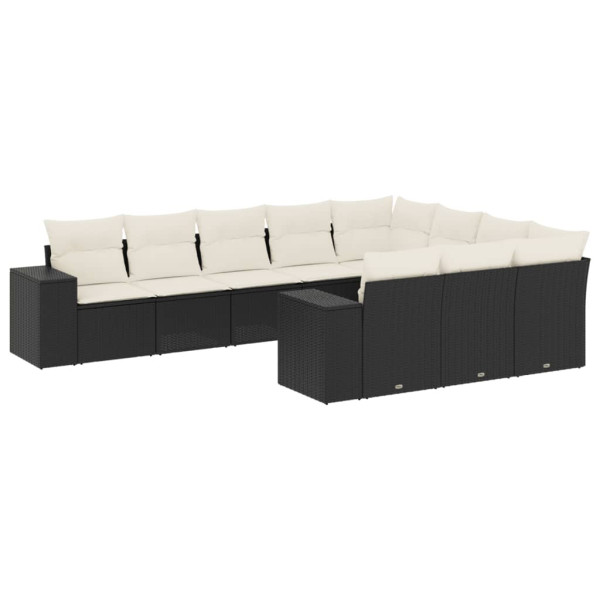 10 pcs conjunto sofás de jardim c/ almofadões vime PE preto M 2
