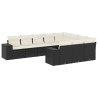 10 pcs conjunto sofás de jardim c/ almofadões vime PE preto 2