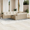 11 pcs conjunto sofás de jardim c/ almofadões vime PE bege 1
