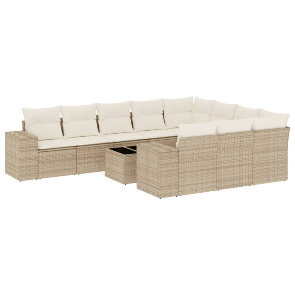 11 pcs conjunto sofás de jardim c/ almofadões vime PE bege M 2