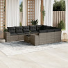 Set de sofás de jardín 11 pzas y cojines ratán sintético gris 1