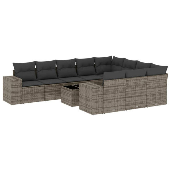 11 pcs conjunto sofás de jardim c/ almofadões vime PE cinzento M 2