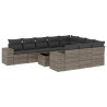 11 pcs conjunto sofás de jardim c/ almofadões vime PE cinzento 2