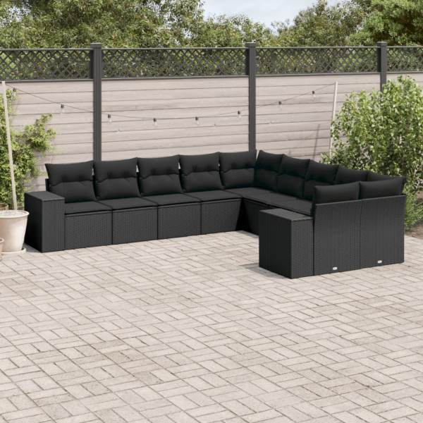 Set de sofás de jardín 10 pzas cojines ratán sintético negro D