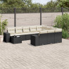 Set de sofás de jardín 11 pzas y cojines ratán sintético negro 1