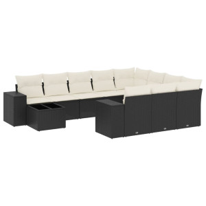11 pcs conjunto sofás de jardim c/ almofadões vime PE preto H