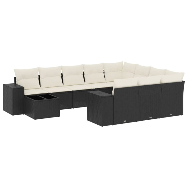 11 pcs conjunto sofás de jardim c/ almofadões vime PE preto M 2