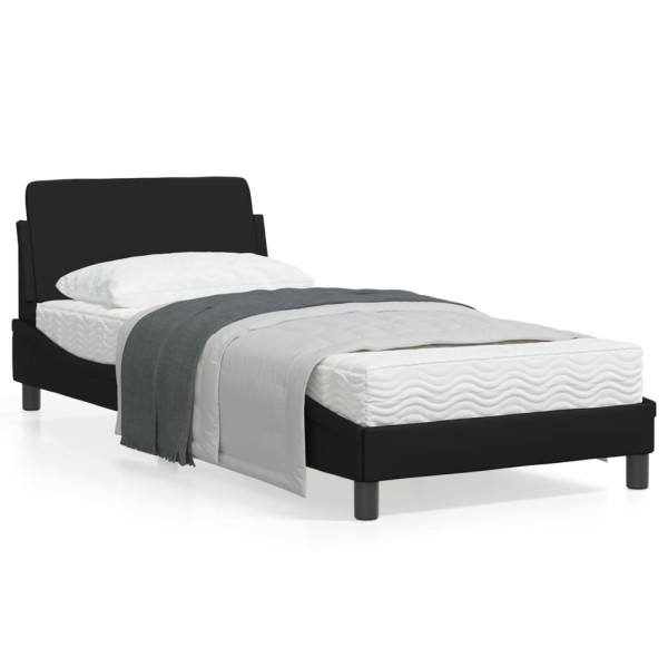 Estructura de cama con cabecero cuero sintético negro 90x190 cm D