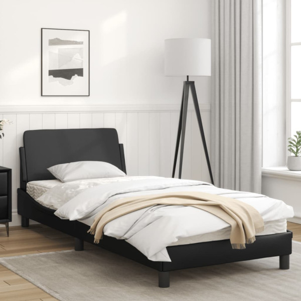 Estructura de cama con cabecero cuero sintético negro 90x190 cm M 3