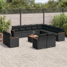14 pcs conjunto de sofás p/ jardim c/ almofadões vime PE preto 1