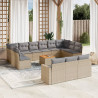 Set sofás jardín 14 pzas y cojines ratán sintético beige mezcla 1