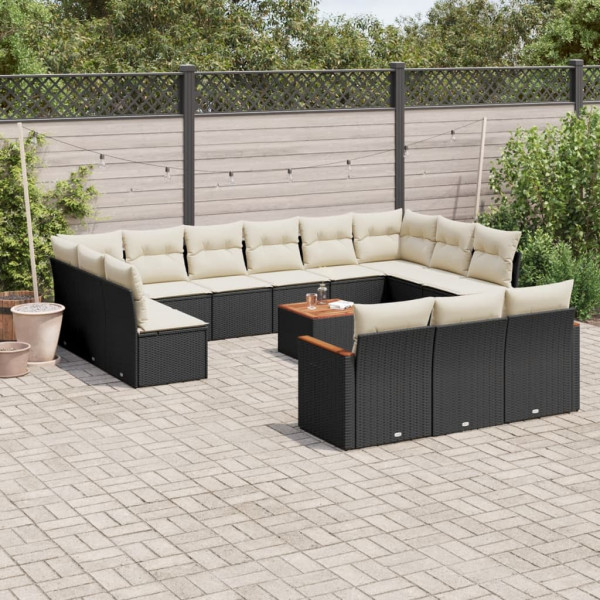 Set sofás de jardín 14 pzas con cojines ratán sintético negro D