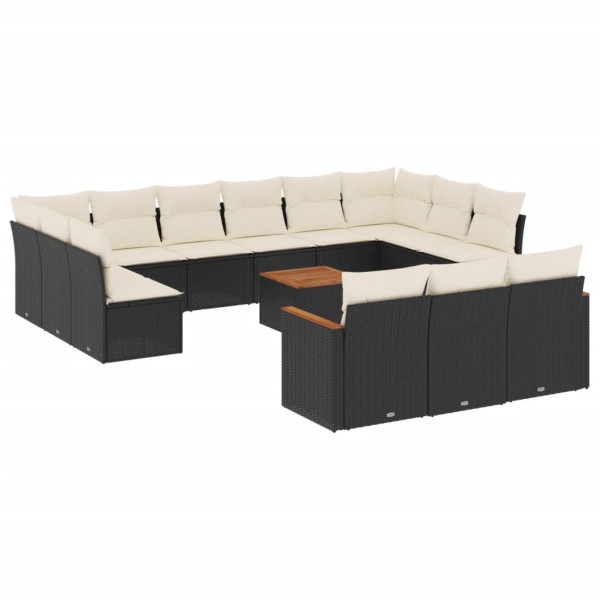 14 pcs conjunto de sofás p/ jardim c/ almofadões vime PE preto M 2