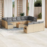 Set sofás jardín 14 pzas y cojines ratán sintético beige mezcla 1