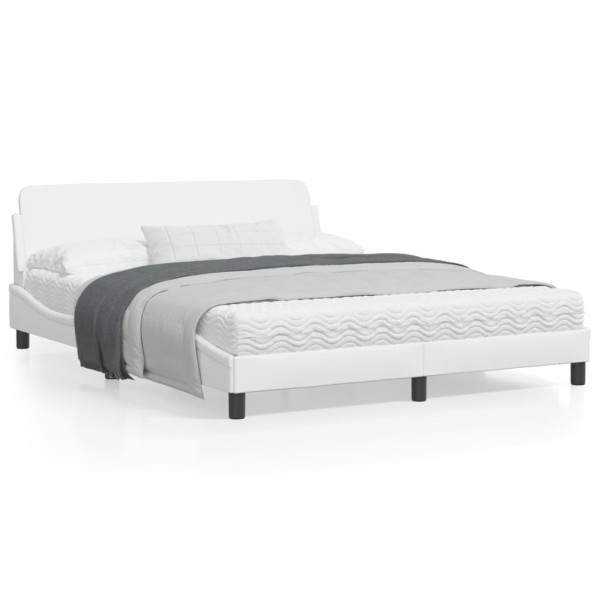 Estructura de cama cabecero cuero sintético blanco 160x200 cm D