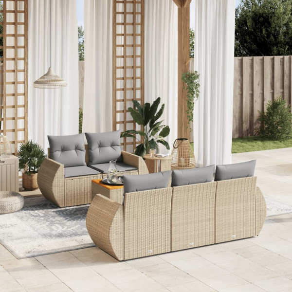 Juego de sofás jardín con cojines 6 pzas ratán sintético beige D