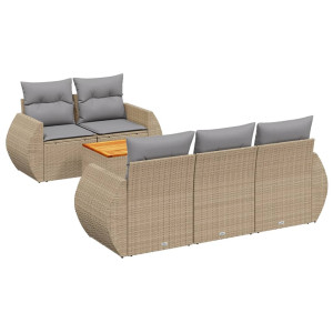 6 pcs conjunto de sofás p/ jardim com almofadões vime PE bege H