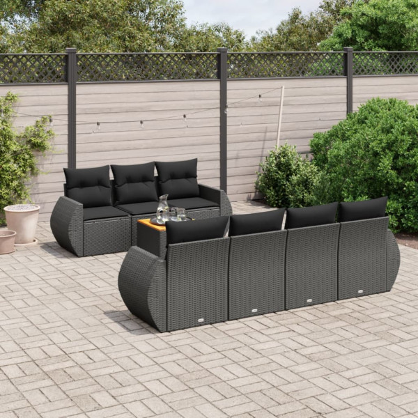 8 pcs conjunto sofás de jardim com almofadões vime PE preto D