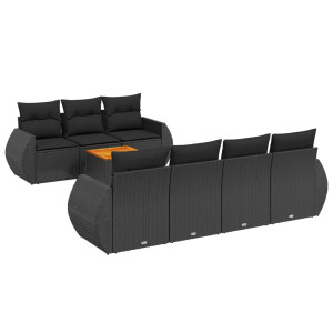8 pcs conjunto sofás de jardim com almofadões vime PE preto H