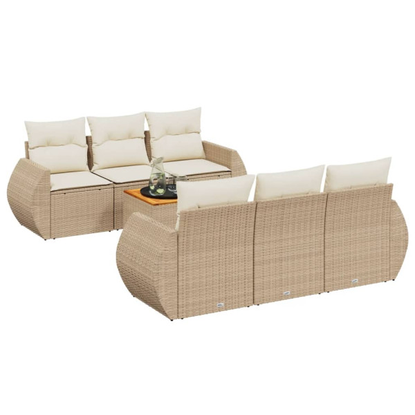 Set sofás de jardín 7 piezas y cojines ratán sintético beige M 2