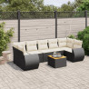 8 pcs conjunto sofás de jardim com almofadões vime PE preto 1